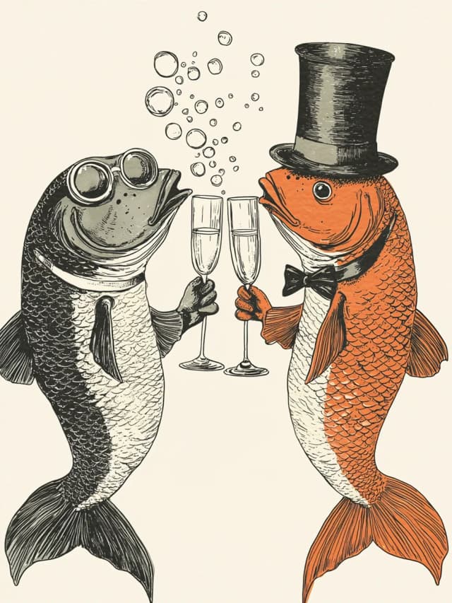 Funny Fish Hat Champagne Toast Card