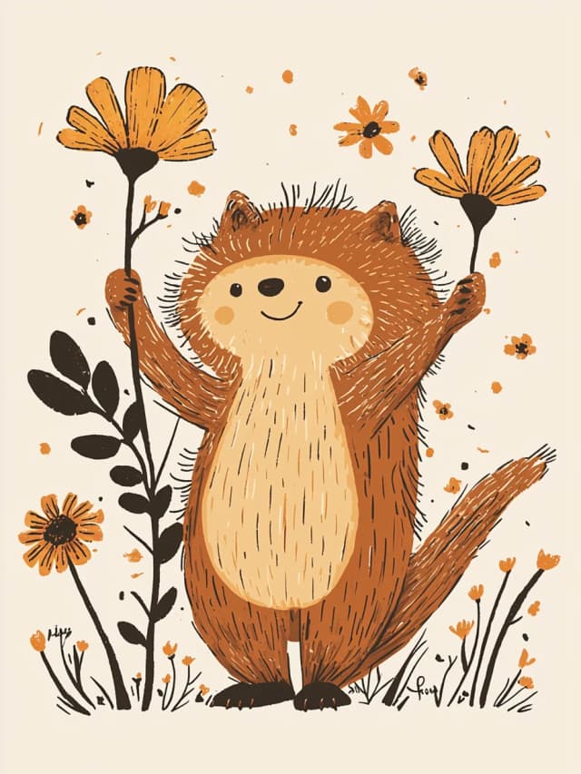 Flowers Cute Animal Card