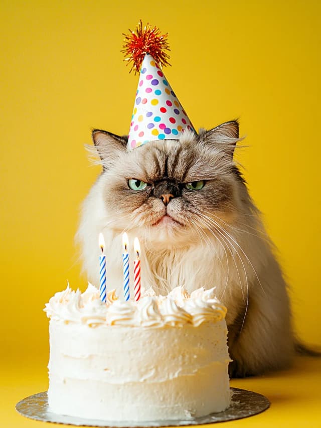 Cat Cake Party Hat Card