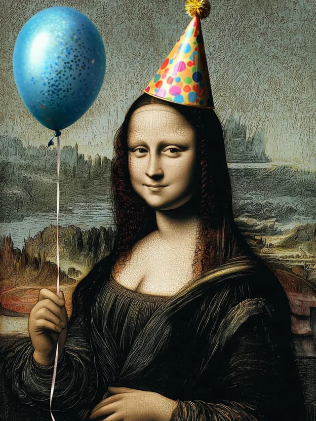Mona Lisa Balloon Party Hat Card