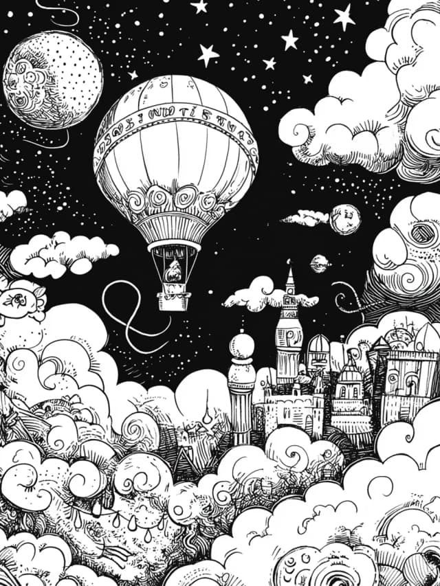 Clouds Hot Air Balloon Moon Card