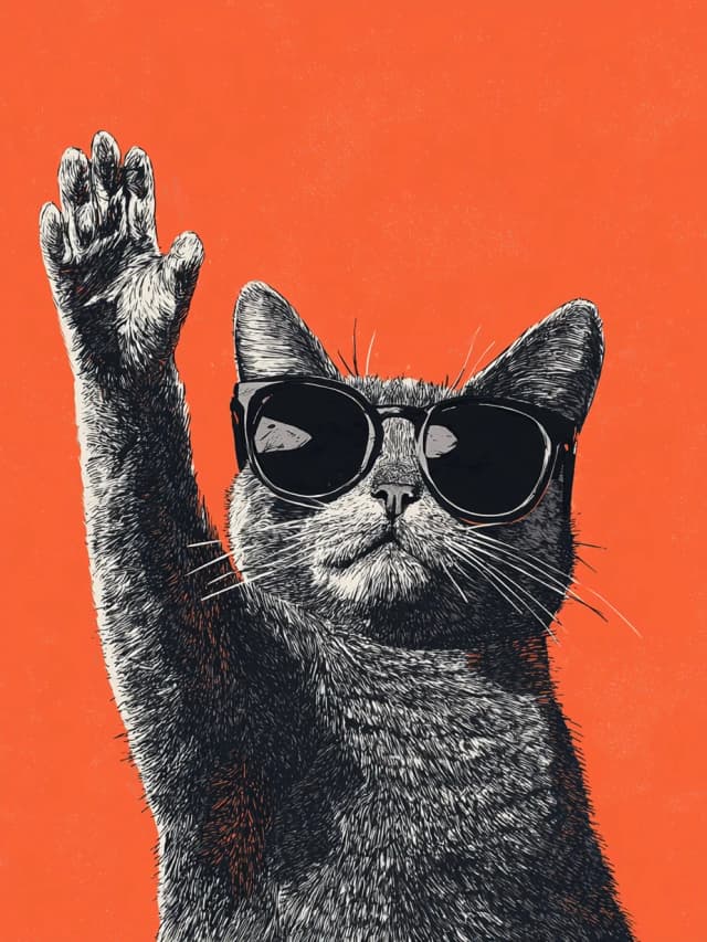 Cat Sunglasses Waving Card