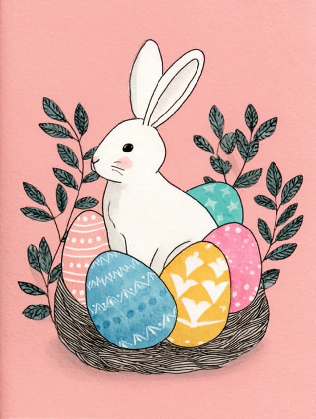 Easter Bunny in Egg Nest Card