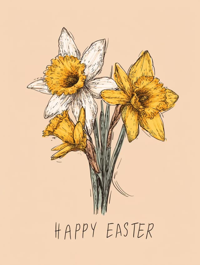 Happy Easter Daffodils Hand Drawn Card