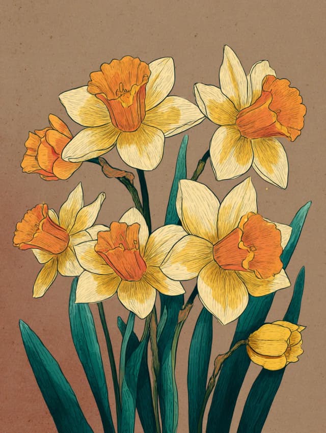 Pen Drawn Daffodils Card