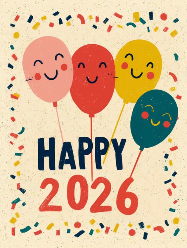 Happy 2026 Balloon Card
