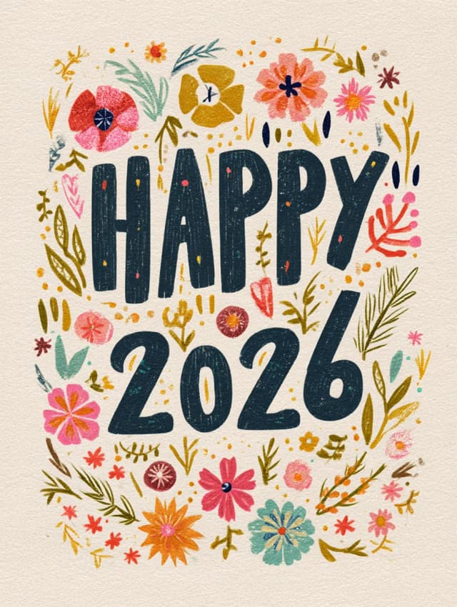 Happy 2026 Floral Card