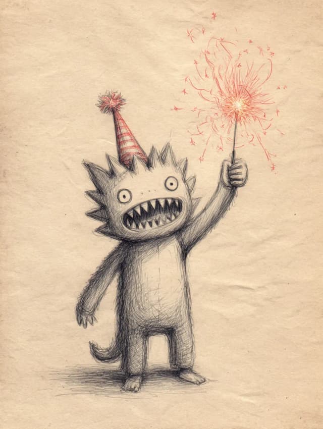 Happy New Year Monster with Sparkler Card