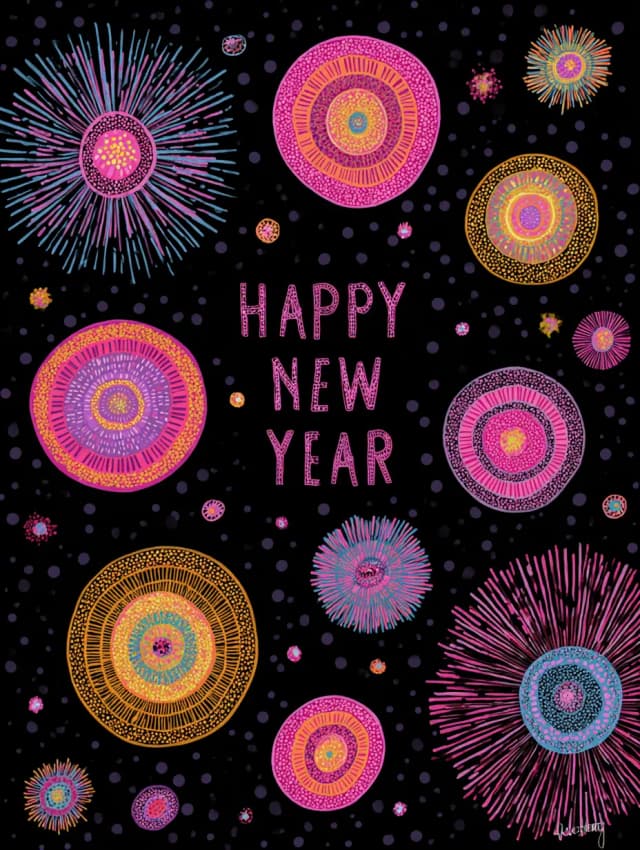 Happy New Year Pink Fireworks Card