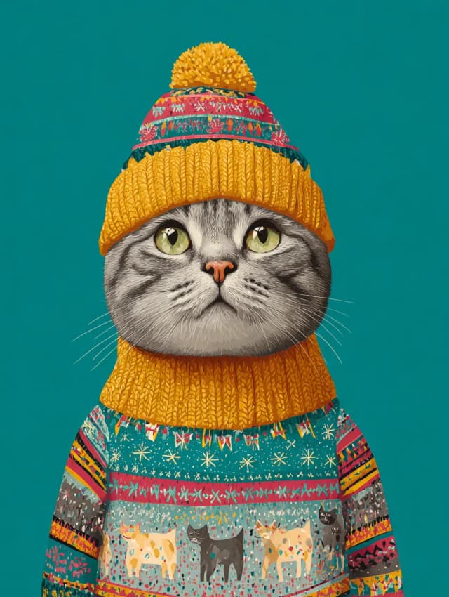 Merry Christmas Cat in Ugly Sweater Card