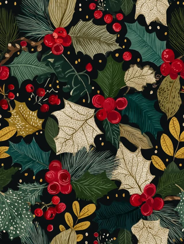 Merry Christmas Holly Pattern Card