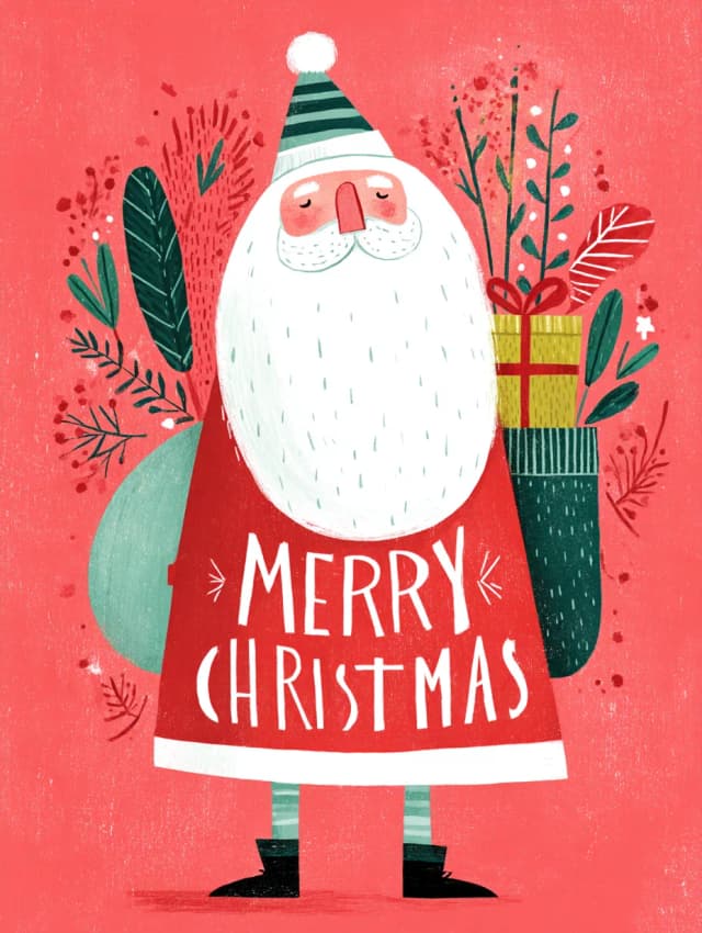 Merry Christmas Illustrated Santa 1 Card