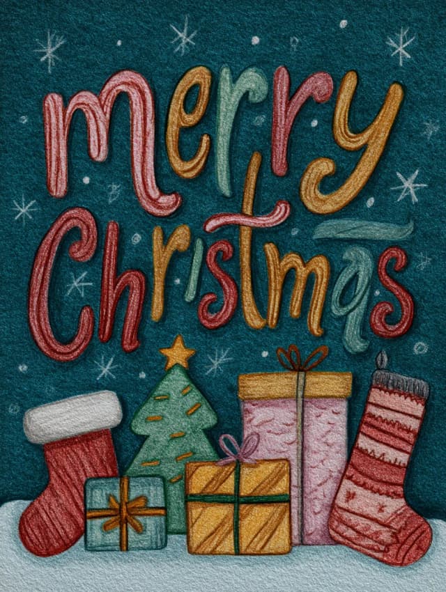 Merry Christmas Text and Stockings Card
