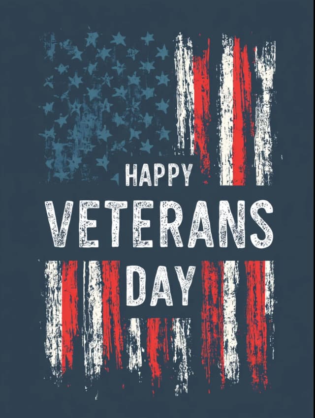Happy Veterans Day Text and Flag Card
