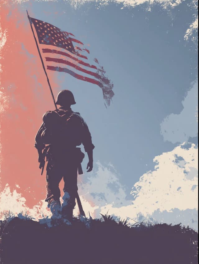 Soldier with American Flag Card