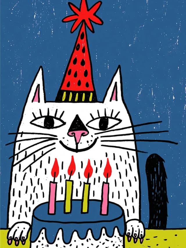 Kartu Birthday Card with Party Hat Cat