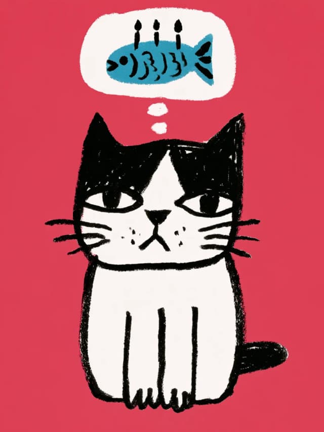 Kartu Birthday Card with a Cat and Fish